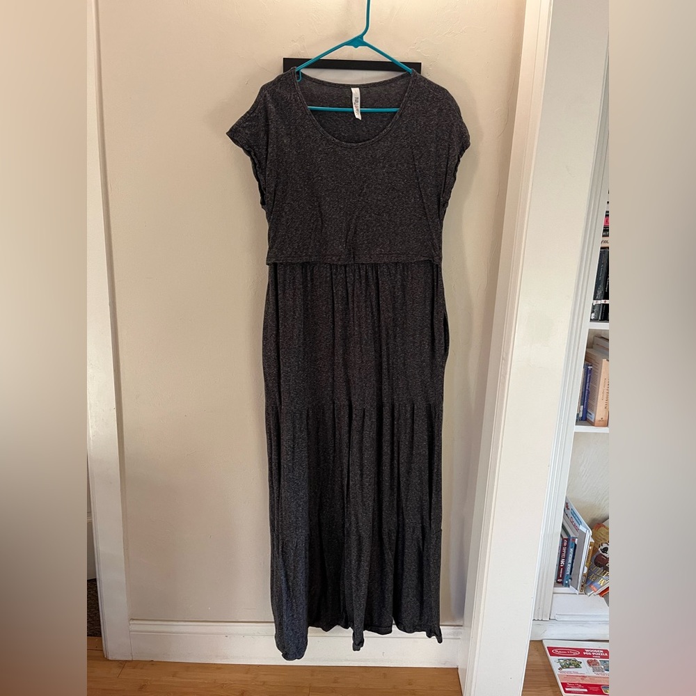 Latched Mama Heathered Charcoal Maxi Dress